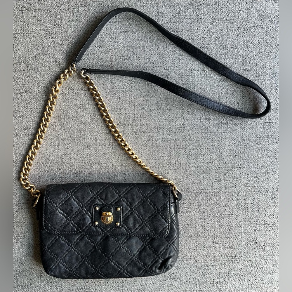 Marc Jacobs Vintage Stam small Quilted Gold hardware black Crossbody WOC